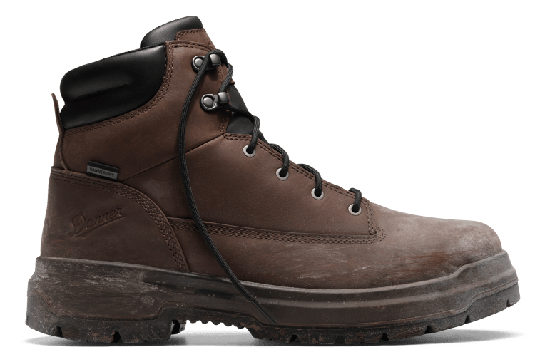 brown work boots with a thick cushioned outsole