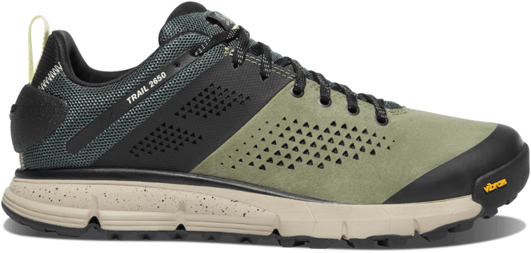 a low top hiking shoe in brown and red