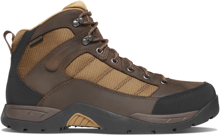 an ankle high brown hiking boot