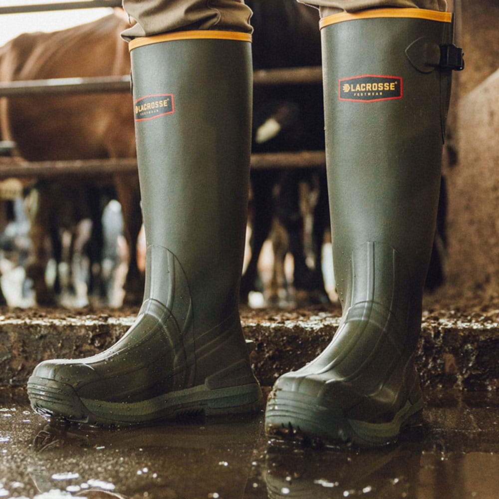 A pair of green rubber boots.