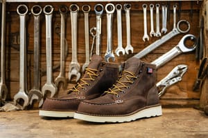a man laces up a pair of brown suede boots