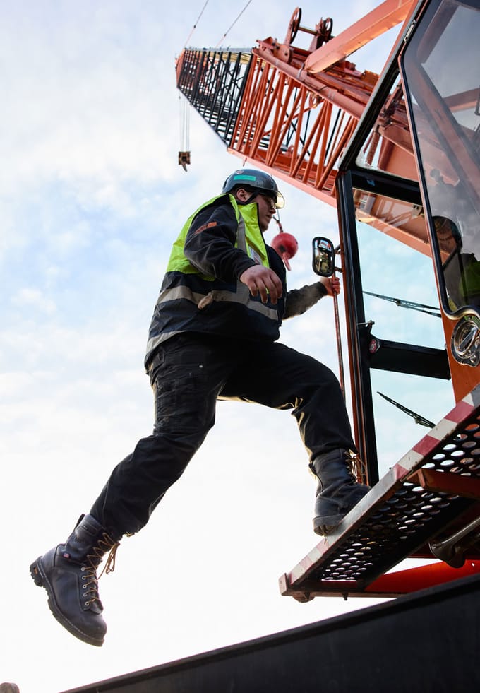 ascending a crane