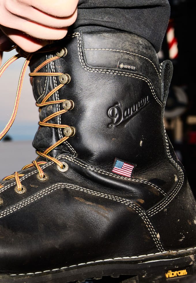 close up of black work boots