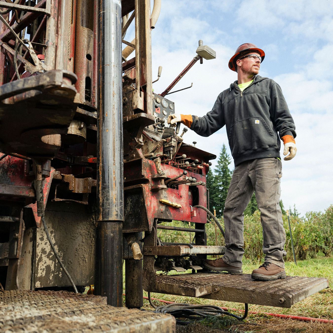 a worker in brown work boots
