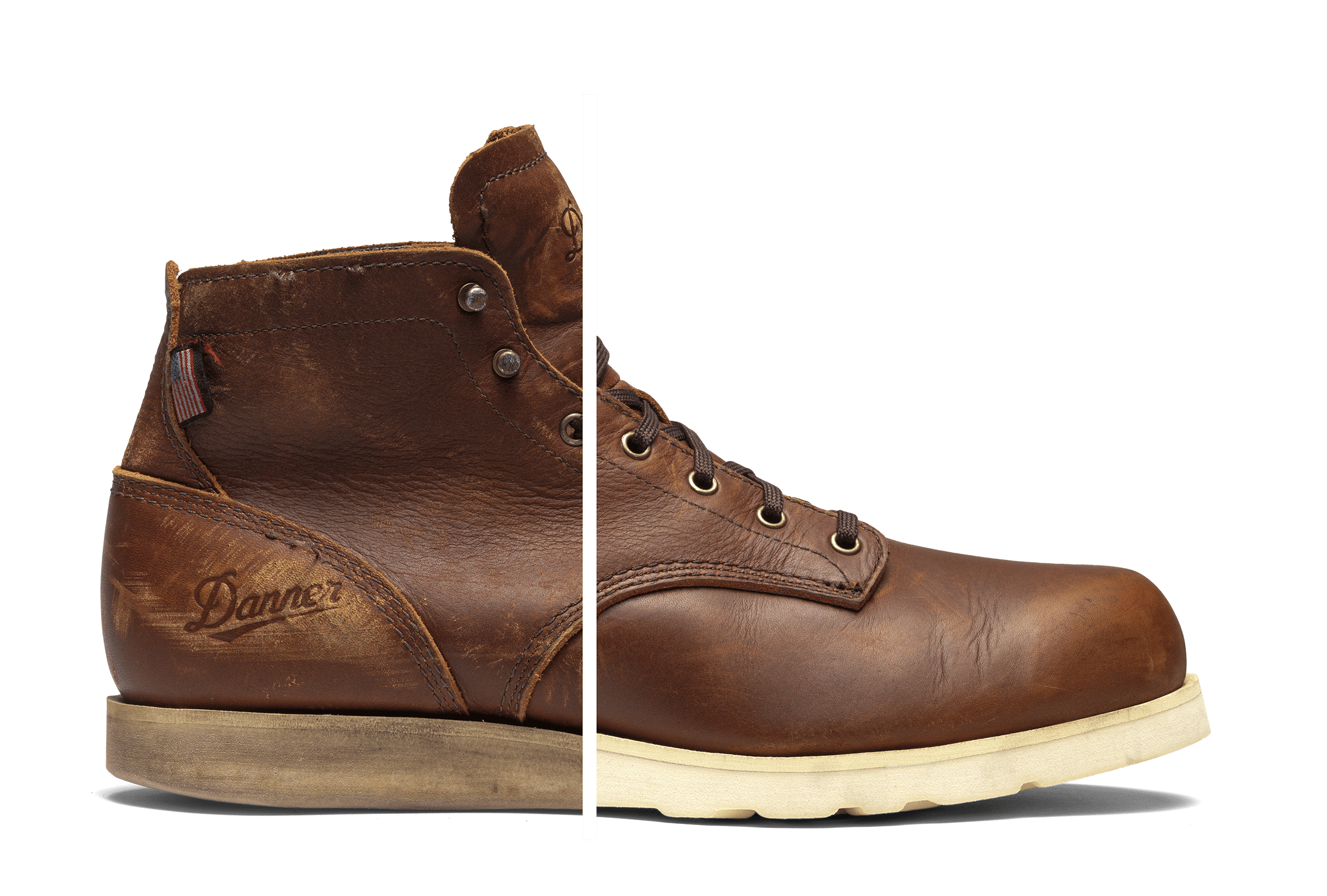 Image depicting the before and after of a recrafted boot