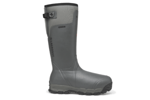 a brown boot with yellow accents and a prominent LaCrosse logo on the side.