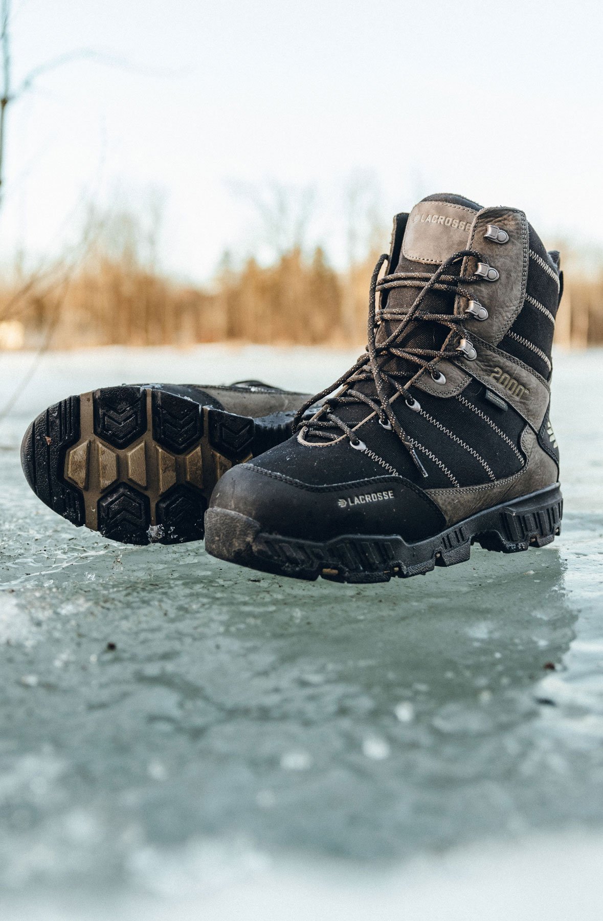 a pair of insulated boots in the harsh elements